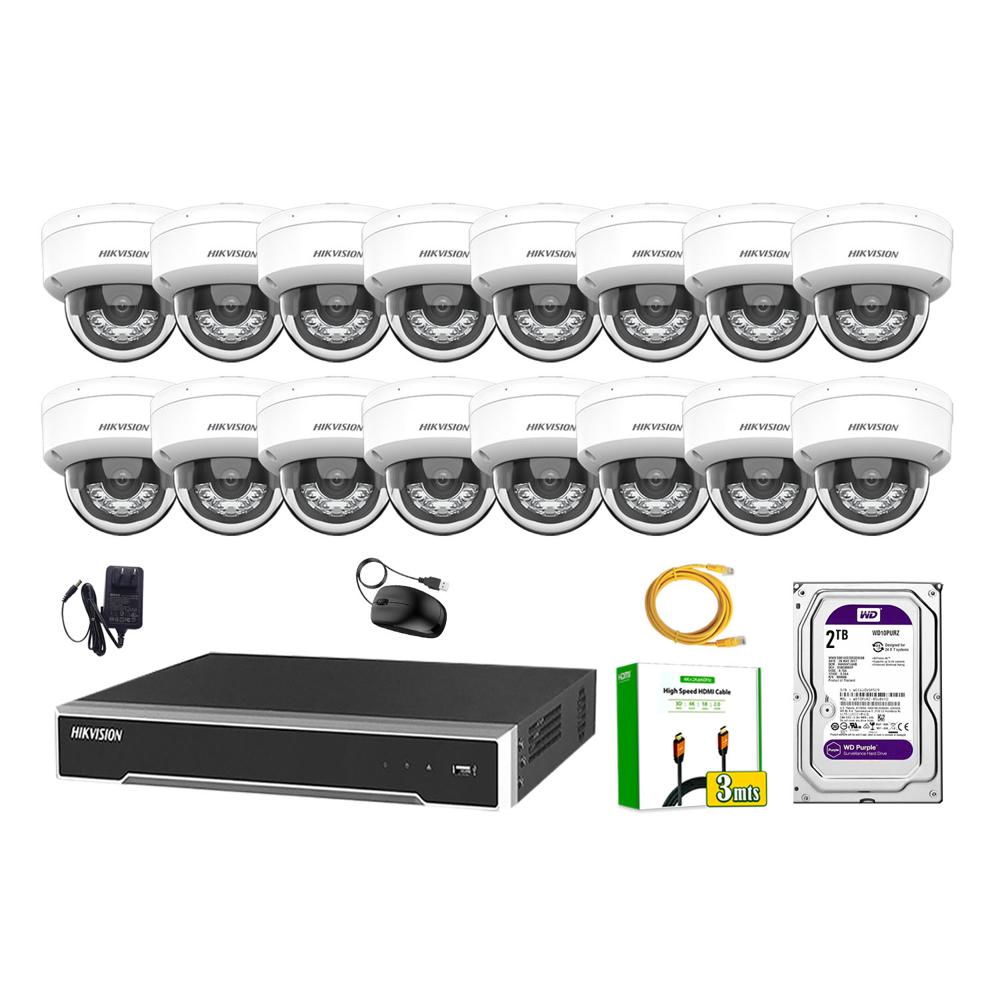 Kit 16 Cámara Seguridad Hikvision IP POE 4MP Domo Audio Antivandálico Disco 2TB