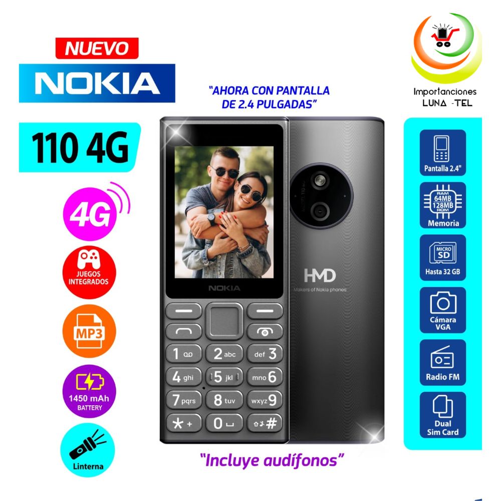 CELULAR BASICO NOKIA 110 4G DUAL SIM - NEGRO