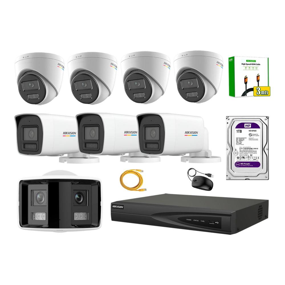 Kit 8 Cámara Seguridad Hikvision IP POE 4MP ColorVu 1 Cámara Panorámica Alarma Disc 1TB