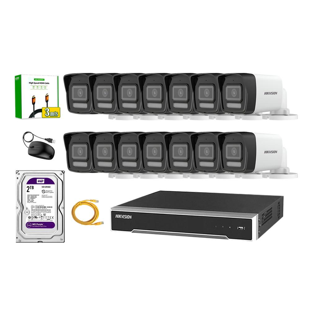 Kit 14 Cámara Seguridad Hikvision IP POE 4MP Tubo Audio Incorporado Disco 2TB
