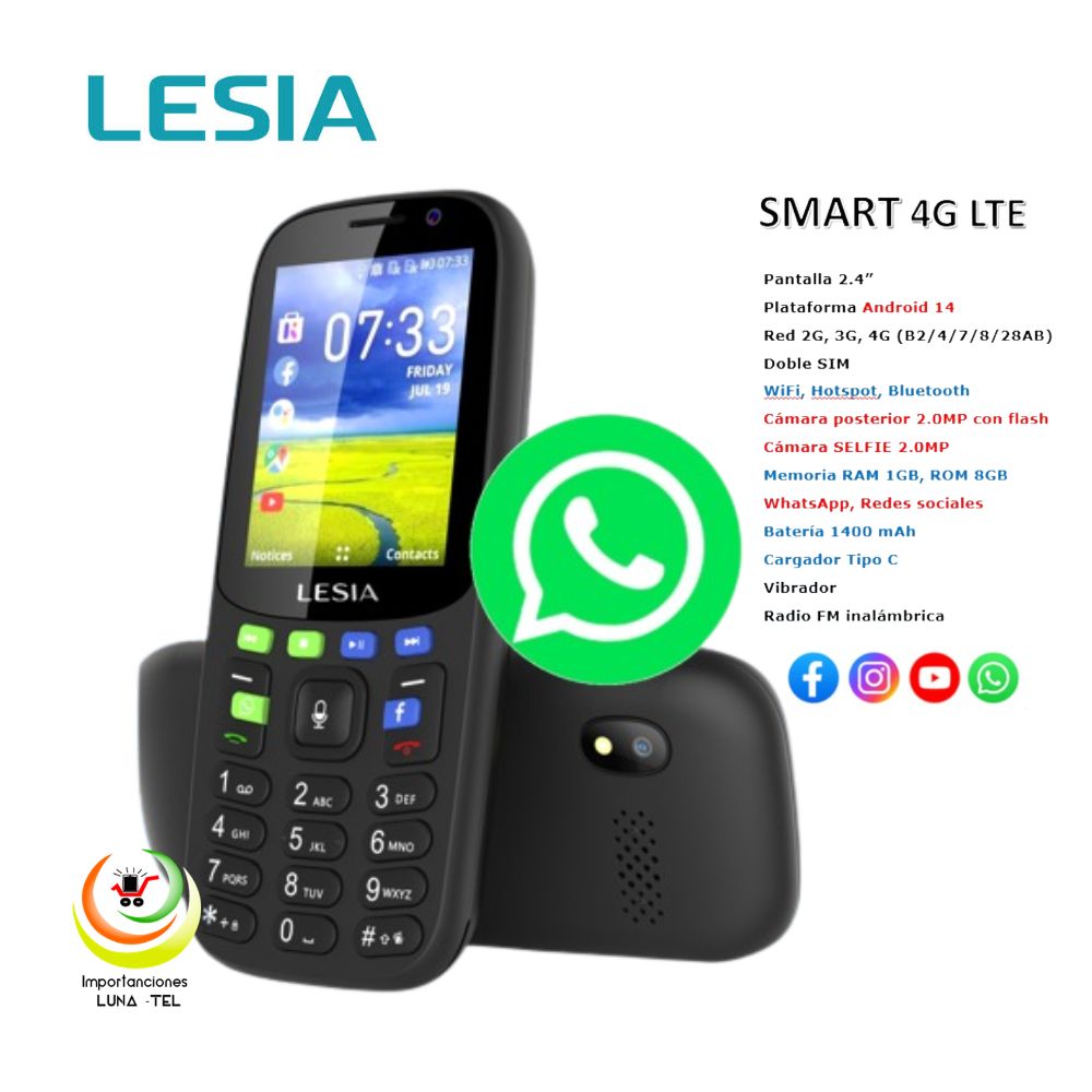 CELULAR BASICO LESIA SMART 4G DUAL SIM NEGRO CON APLICATIVOS