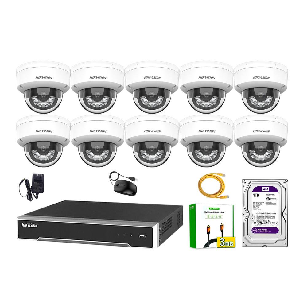 Kit 10 Cámara Seguridad Hikvision IP POE 4MP Domo Audio Antivandálico Disco 1TB