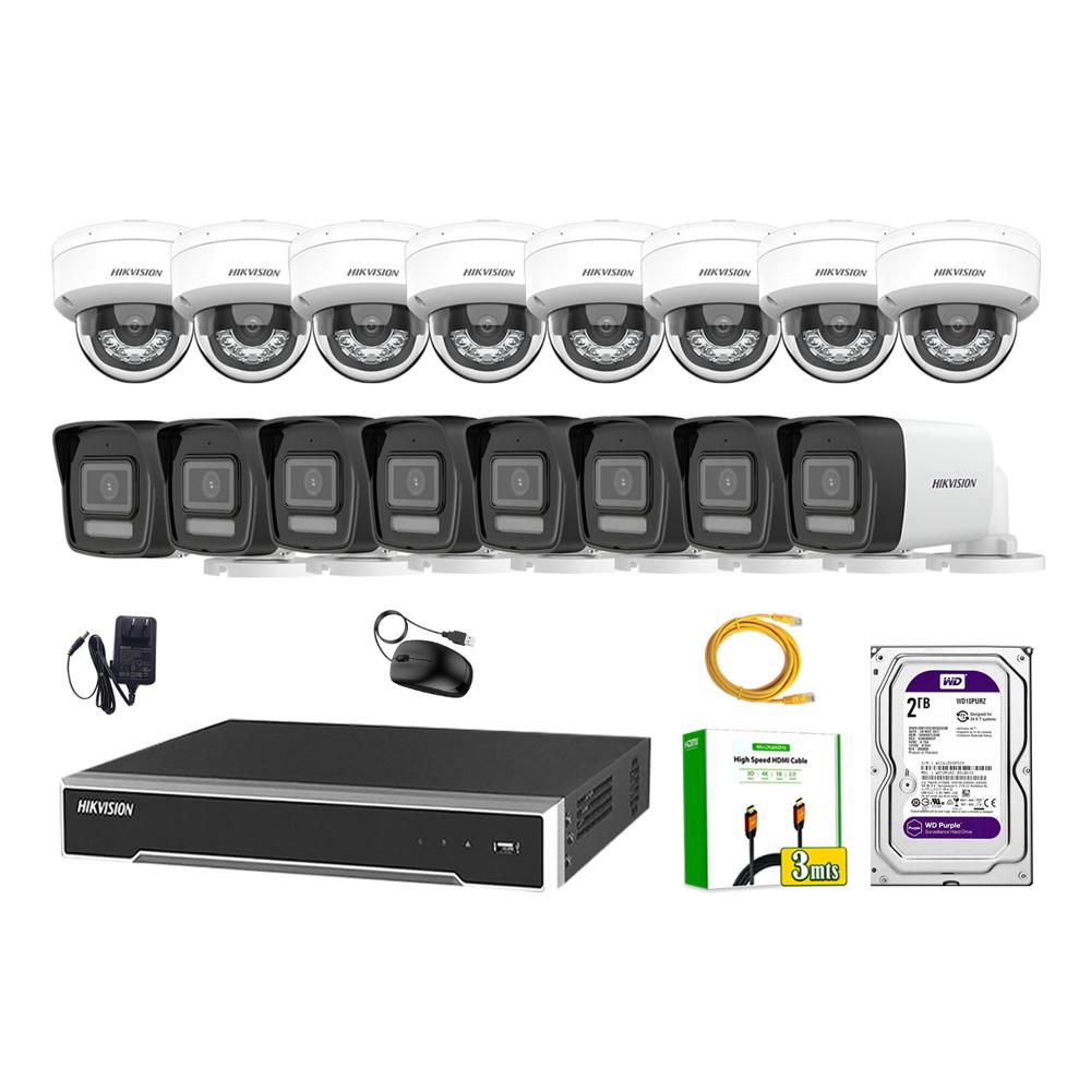 Kit 16 Cámara Seguridad Hikvision IP POE 4MP Audio Incorporado HDMI 3M Disco 2TB