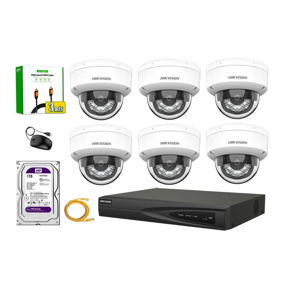 Kit 6 Cámara Seguridad Hikvision IP POE 4MP Domo Audio Antivandálico Disco 1TB