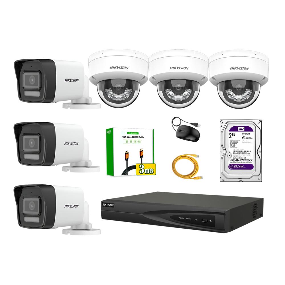 Kit 6 Cámara Seguridad Hikvision IP POE 4MP Audio Incorporado HDMI 3M Disco 2TB