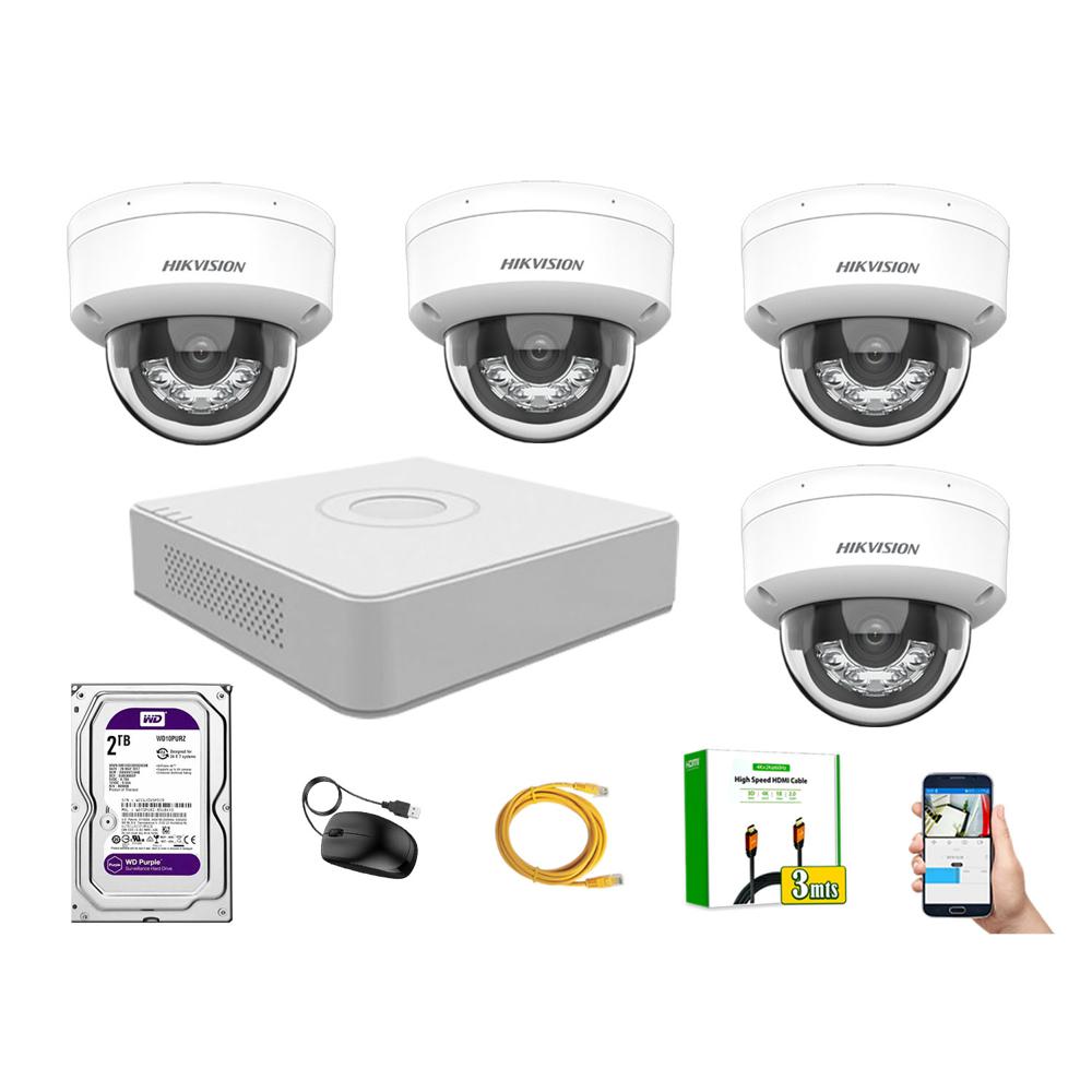 Kit 4 Cámara Seguridad Hikvision IP POE 4MP Domo Audio Antivandálico Disco 2TB