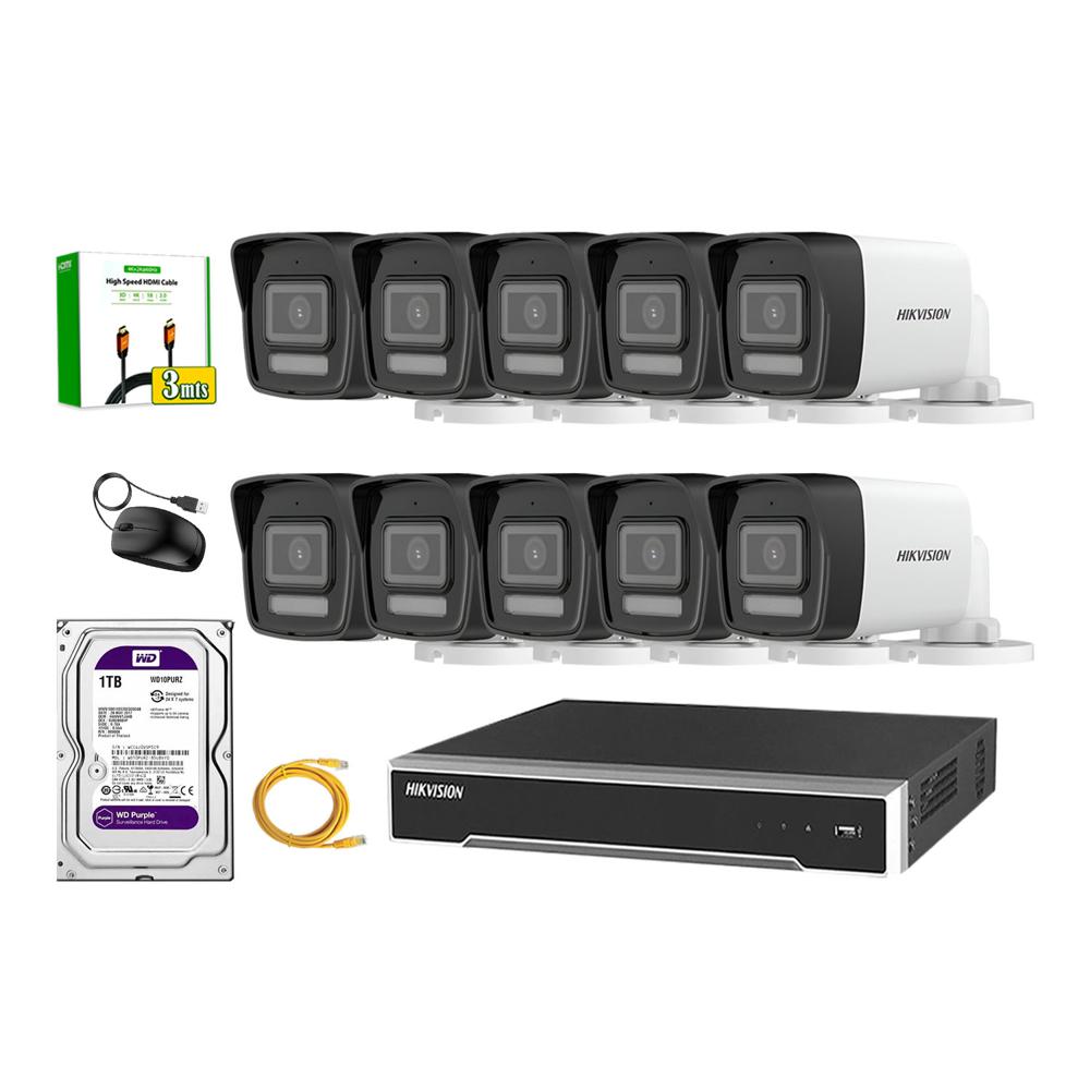 Kit 10 Cámara Seguridad Hikvision IP POE 4MP Tubo Audio Incorporado Disco 1TB
