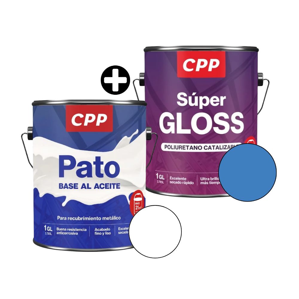 COMBO Esmalte Super Gloss CPP Azul Eléctrico 1 galón + Base Al Aceite CPP Pato Blanco 1 galón