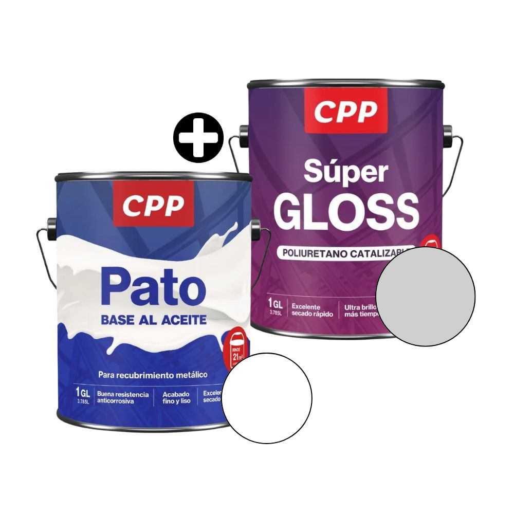 COMBO Esmalte Super Gloss CPP Gris Claro 1 galón + Base Al Aceite CPP Pato Blanco 1 galón