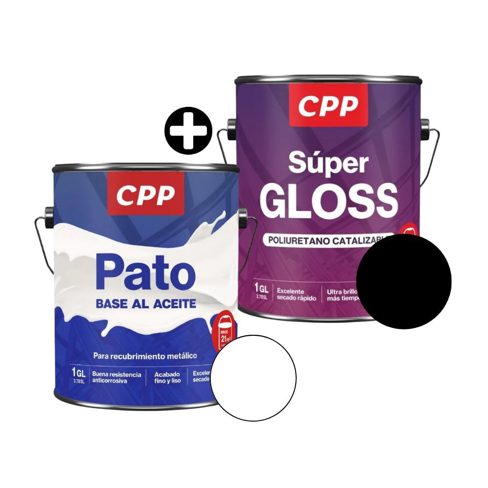 COMBO Esmalte Super Gloss CPP Negro Mate 1 galón + Base Al Aceite CPP Pato Blanco 1 galón