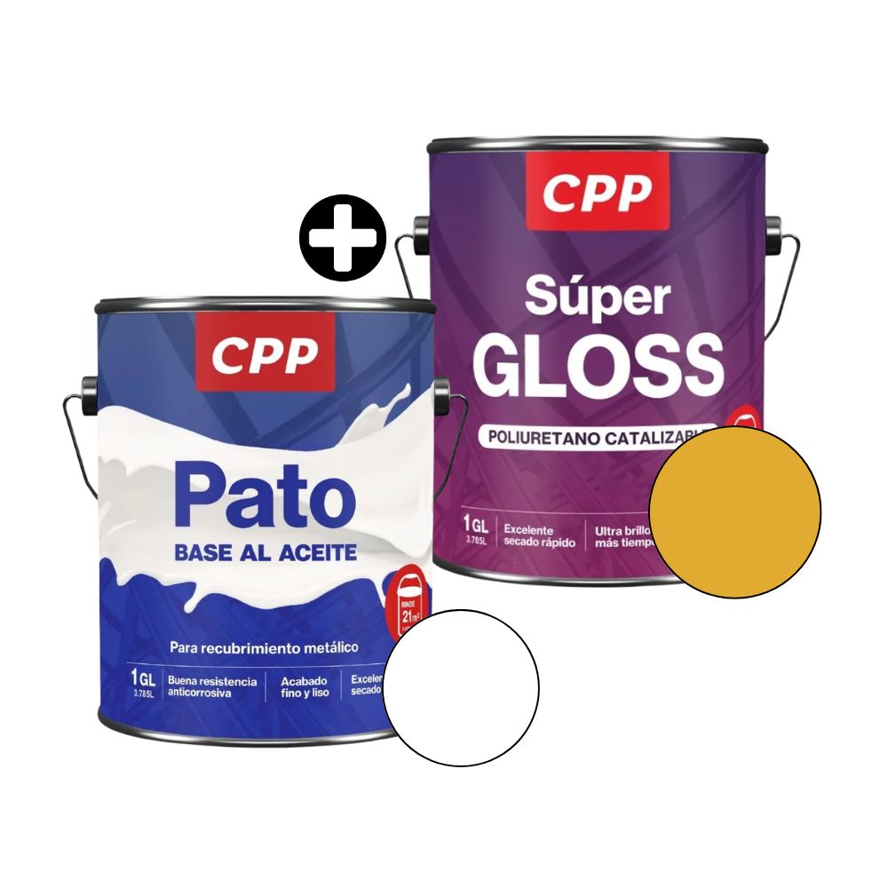 COMBO Esmalte Cpp Super Gloss Amarillo Brillante 1 gal + Base Al Aceite CPP Pato Blanco 1 galón