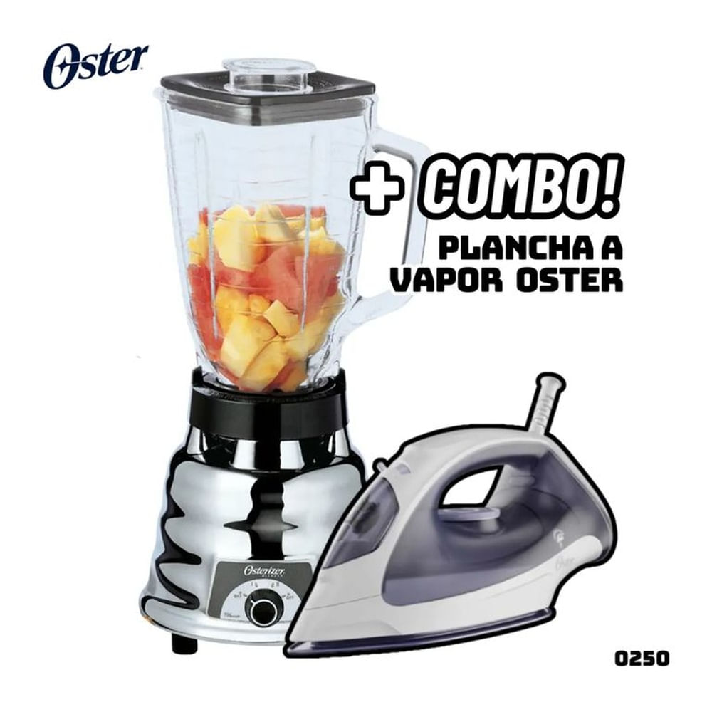 LICUADORA CLASICA OSTER 2 VELOCIDADES CROMADA - 250-22 + PLANCHA OSTER