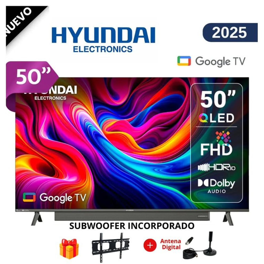 Televisor HYUNDAI 50 QLED FHD Google TV HYLED5029QFG + RACK + ANTENA