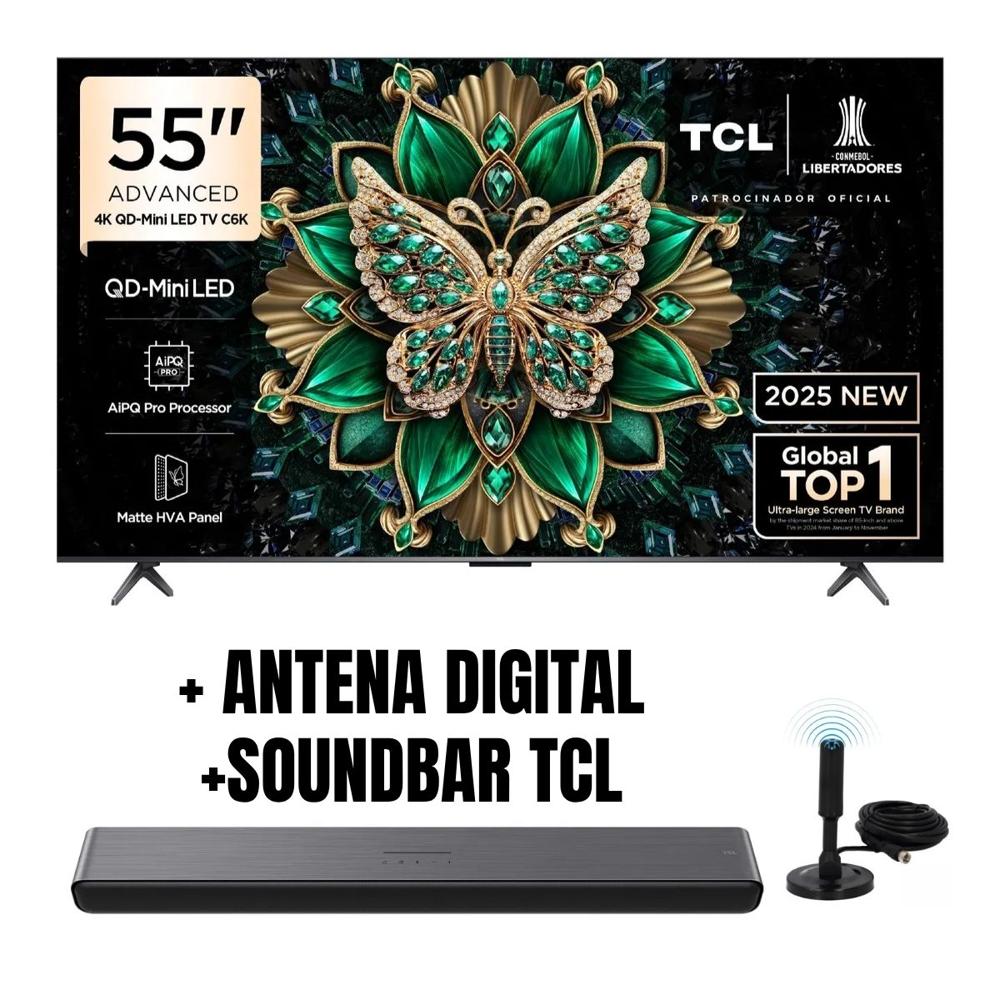 Televisor TCL 55'' QD-MINILED UHD 4K Google TV 55C6K 2025 - ANT - SOUNDBAR TCL