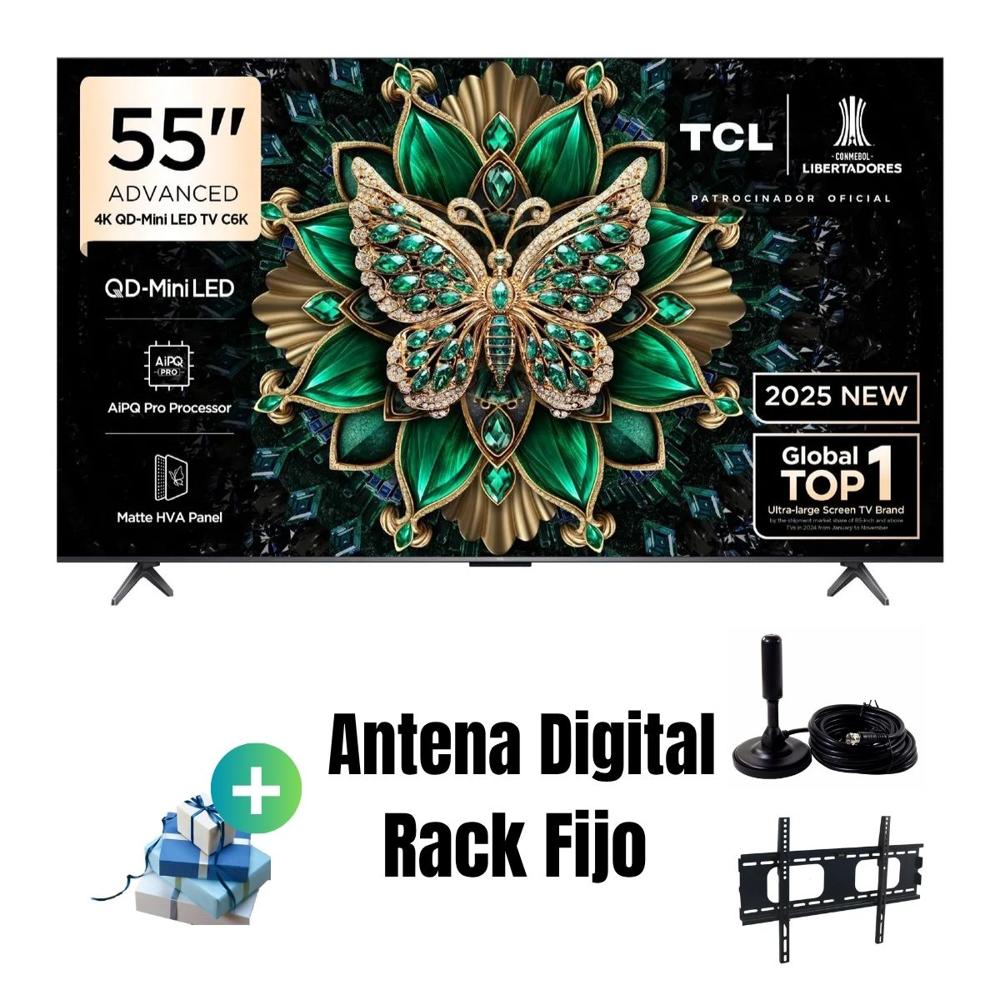 Televisor TCL 55'' QD-MINILED UHD 4K Google TV 55C6K 2025 - ANT - RACK FIJO