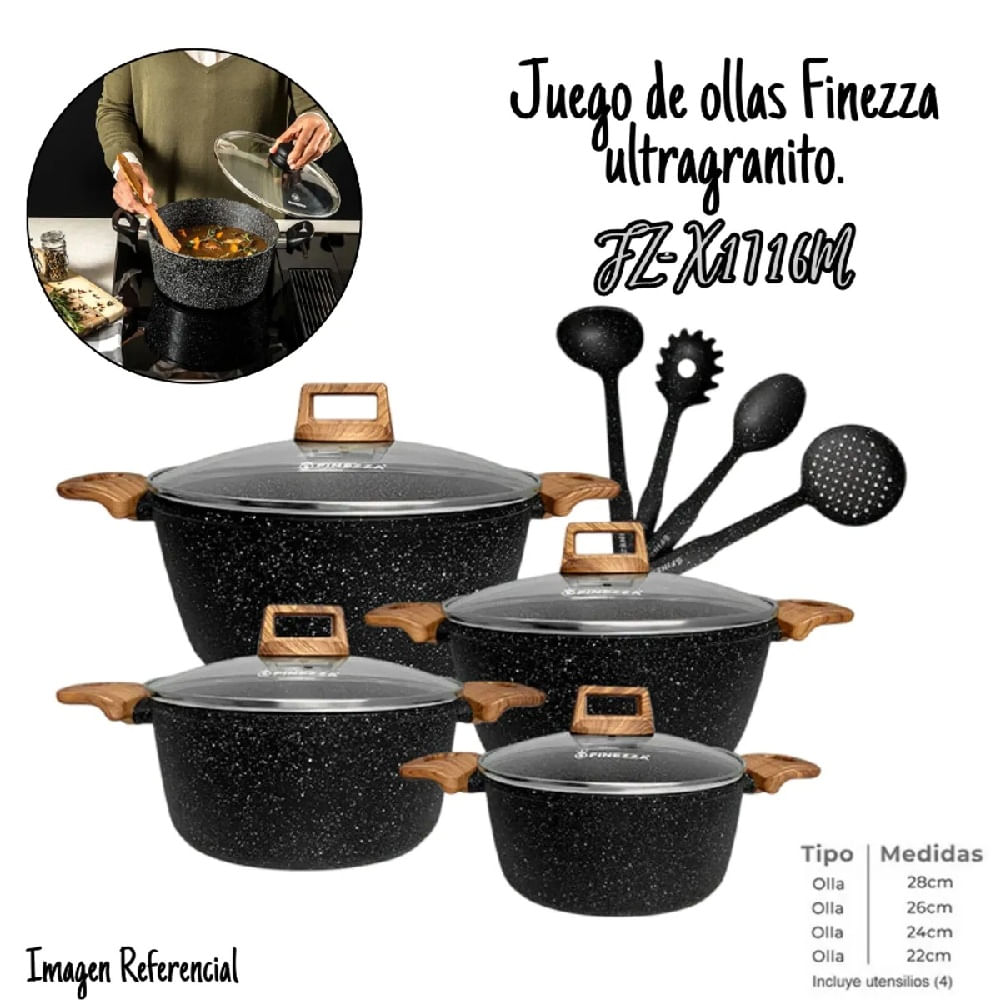 Juego de Ollas Finezza Antiadherente de 12 Pzs Ultra Granito FZ-X1716M