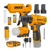 Taladro Atornillador Pistola Silicona Linterna Ingco Pro Color Amarillo