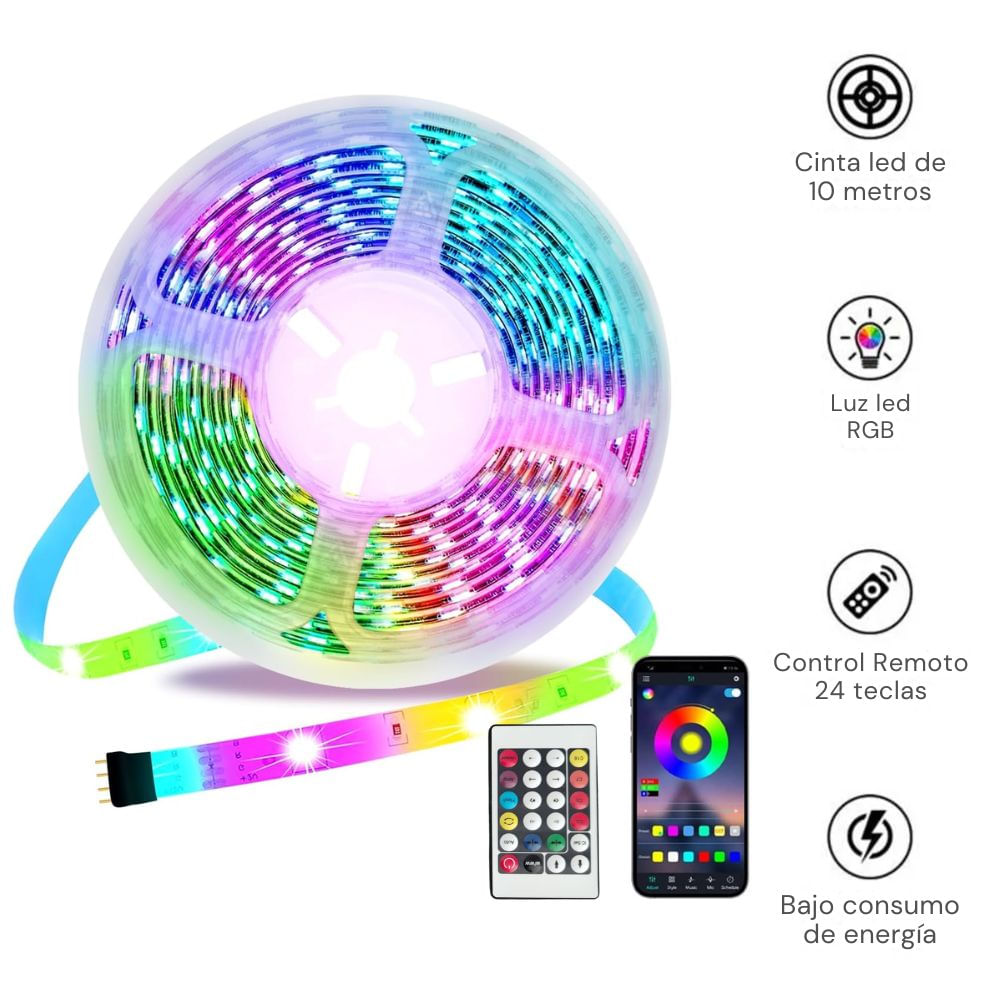Cinta Luz LED RGB  x 10 metros con Conector USB y Control Remoto