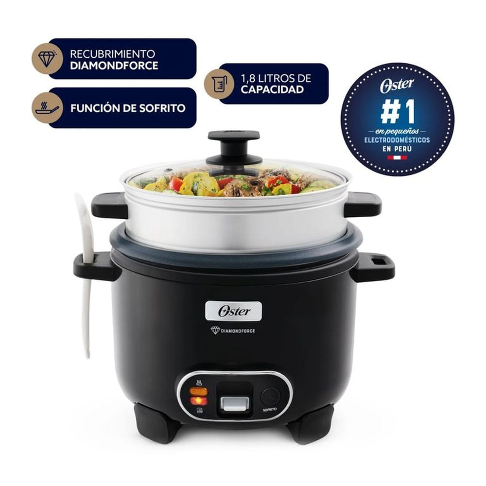 Arrocera Oster 18L Sofrito Vaporera DiamondForce Negra CKSTRC10DFBLK
