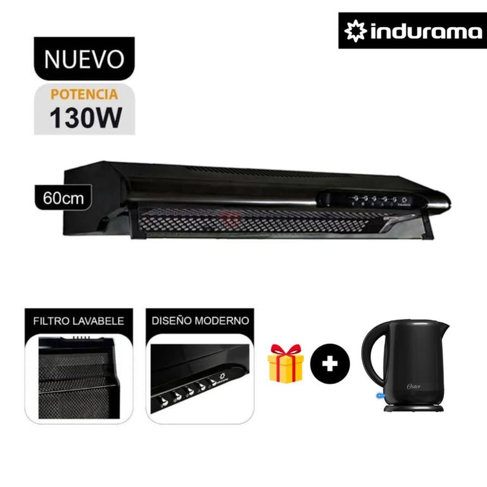 CAMPANA EXTRACTORA INDURAMA - CEI-602NE 3 VELOCIDADES 60CM + HERVIDOR OSTER