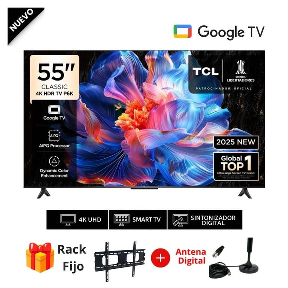 Televisor Smart TV TCL 55 4K Google TV 55P6K + Rack + Antena