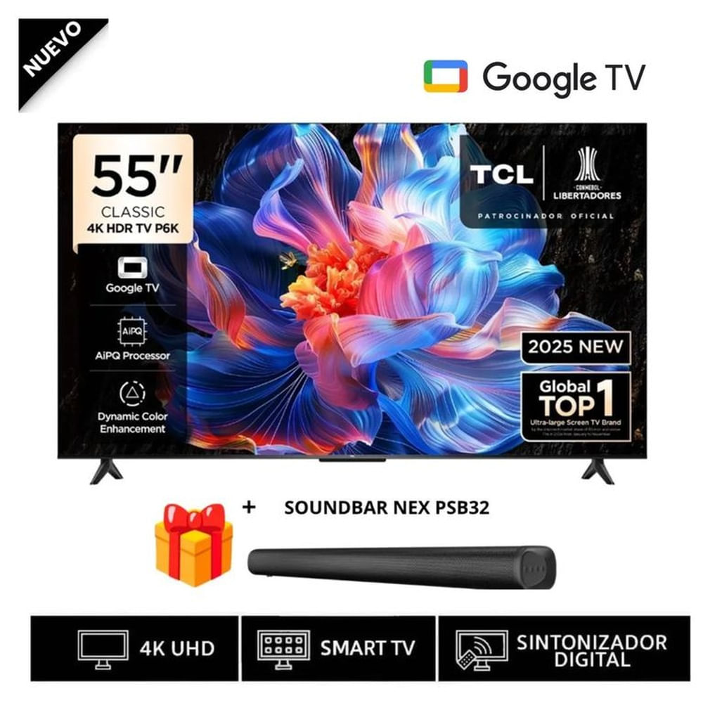Televisor Smart TV TCL 55 4K Google TV 55P6K + Soundbar Nex