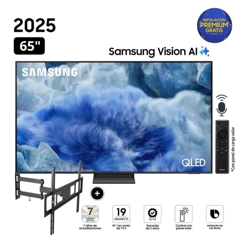 TELEVISOR SAMSUNG QLED 65 4K UHD Q8F Vision AI Smart TV QN65Q8FAAGXPE 2025 + RACK