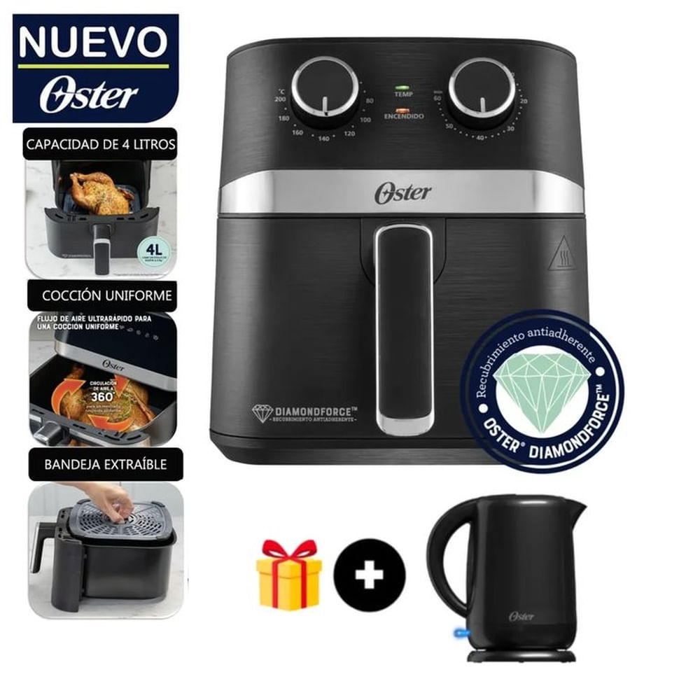 Freidora De Aire Oster 4L Manual Con Revestimiento Antiadherente + Hervidor