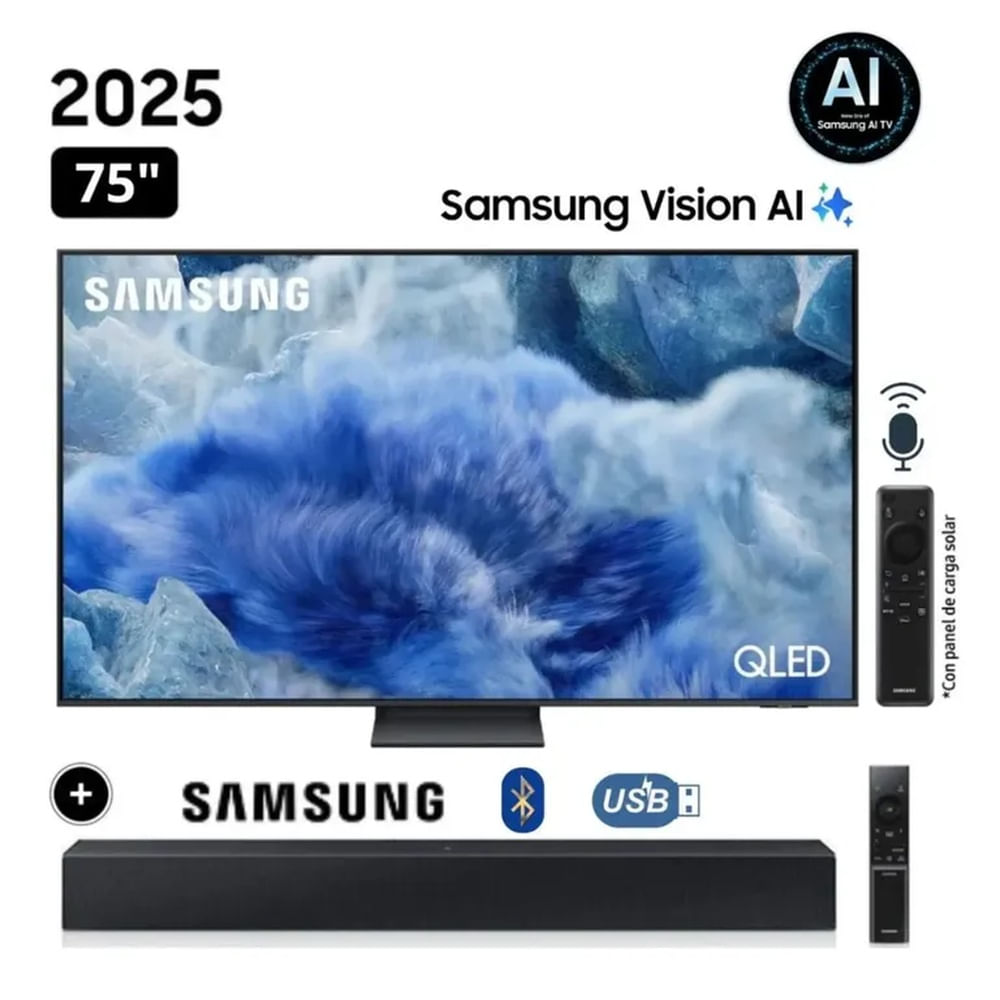 Televisor Smart TV Samsung 75 QLED Q8F Vision AI 2025 + Soundbar Samsung