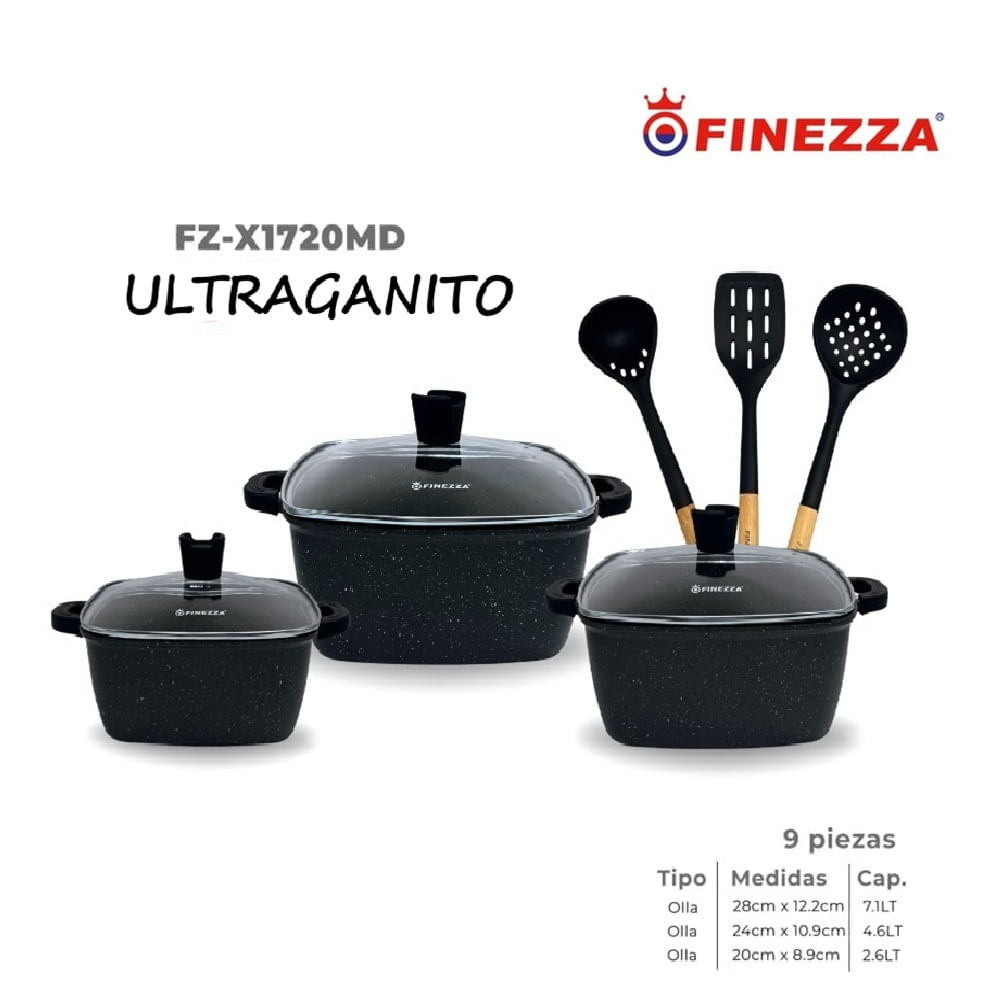 JUEGO DE OLLAS FINEZZA FZ-X1720MD ULTRAGRANITO 9 PZAS 20MD