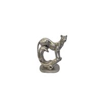 Escultura Decorativa Leopardo en Acabado Plateado - Adorno Elegante para Sala Regalo Ideal