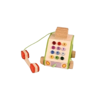 Juguete Montessori de Madera - Teléfono de Aprendizaje y Carrito de Arrastre.