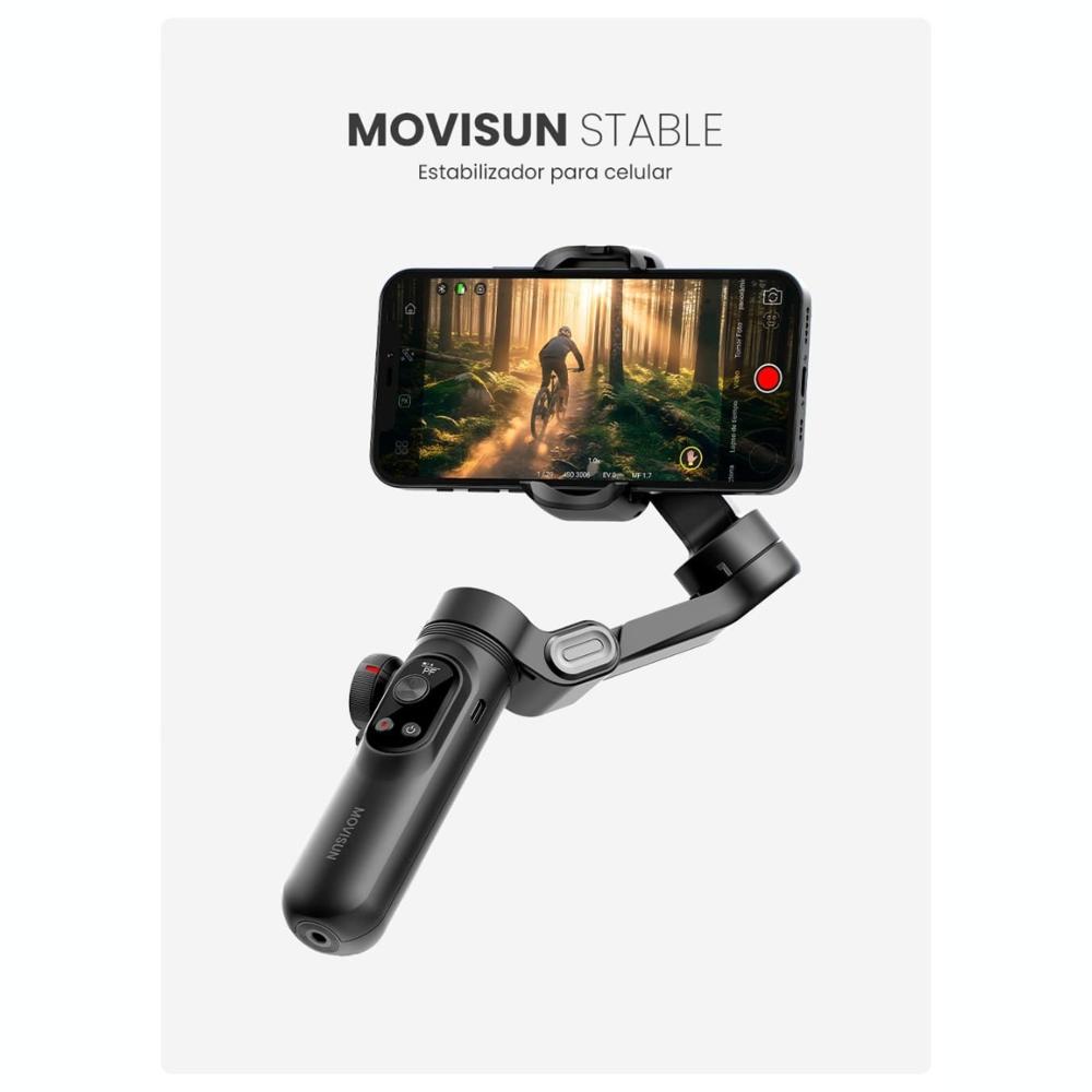 Estabilizador Gimbal para Celular 3 Ejes MOVISUN con Luz LED y Carga Inalámbrica