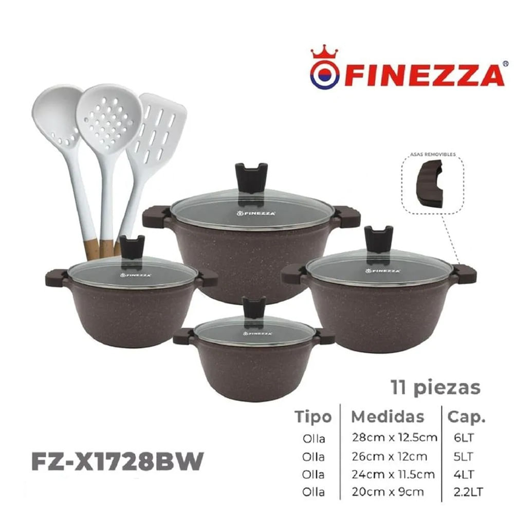 Juego de Ollas Finezza Ultra granito FZ-X1728BW de 11 Pzas