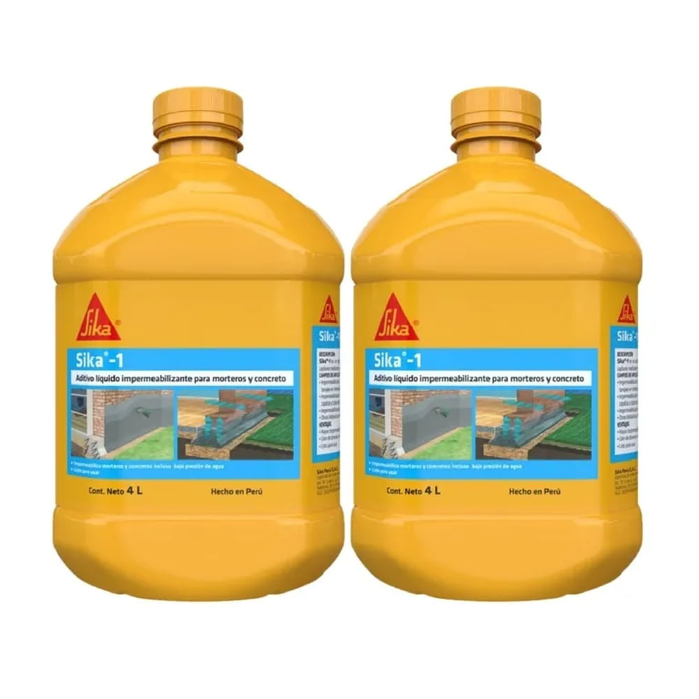 Pack 2 Und Aditivo Impermeabilizante para concreto sika 1 x 4L Pack 2 Und Aditivo Impermeabilizante para concreto sika 1 x 4L