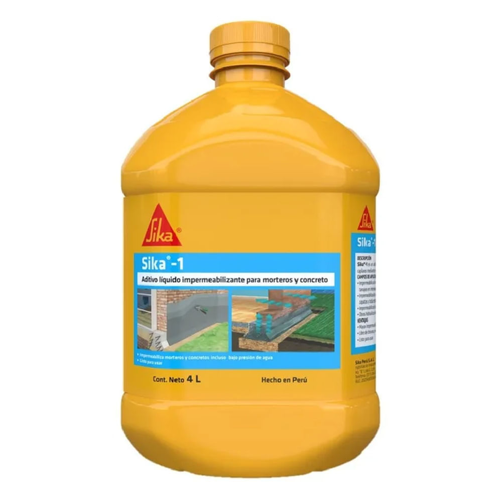 Aditivo Impermeabilizante liquido para mezcla de concreto sika-1 x 4L Aditivo Impermeabilizante liquido para mezcla de concreto sika-1 x 4L