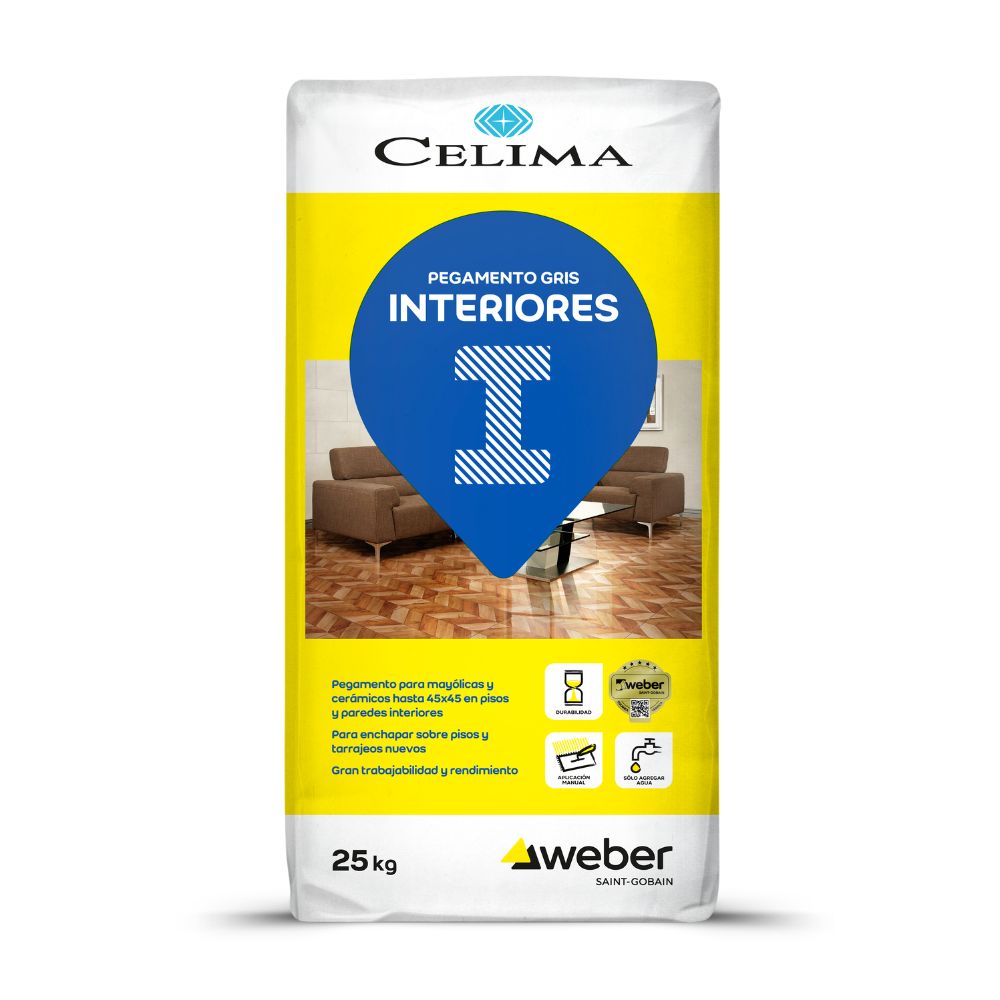 Pegamento para Interiores Celima Weber 25 kg Gris Cemento