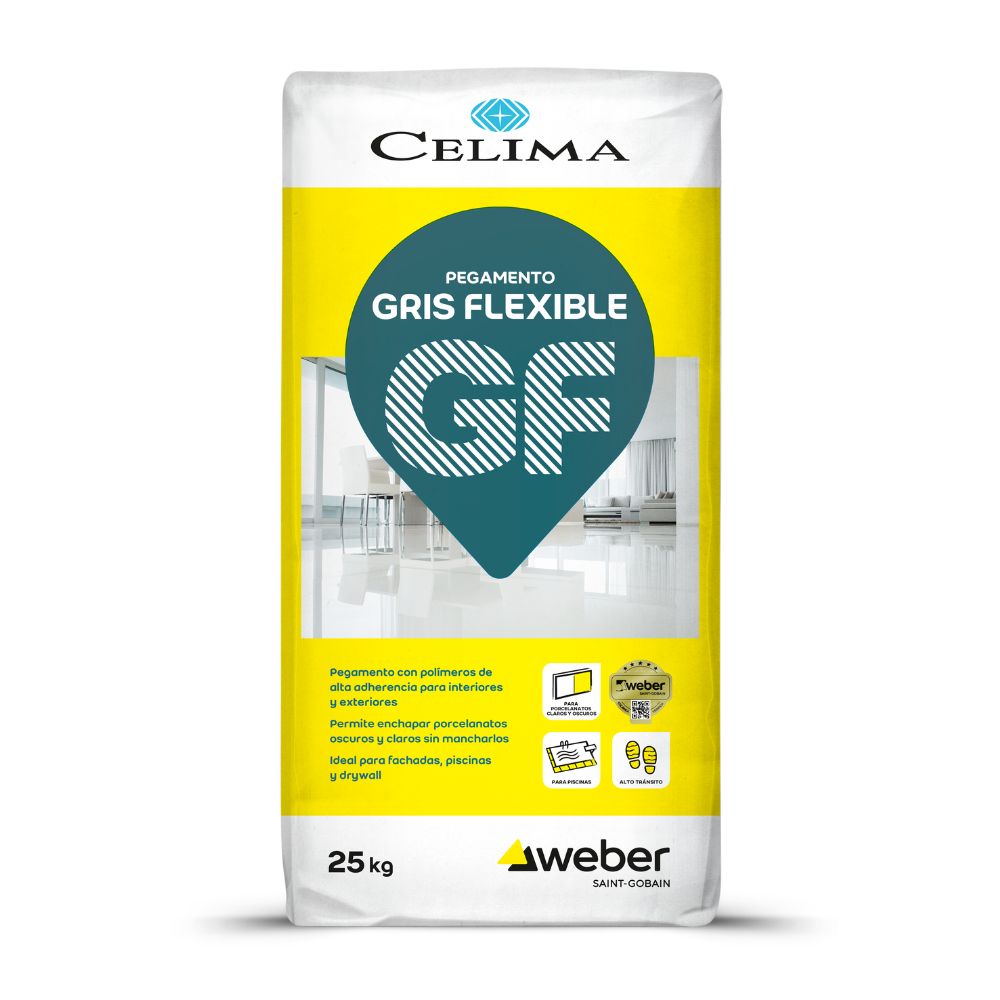 Pegamento en Polvo Flexible Gris 25 kg Celima Weber