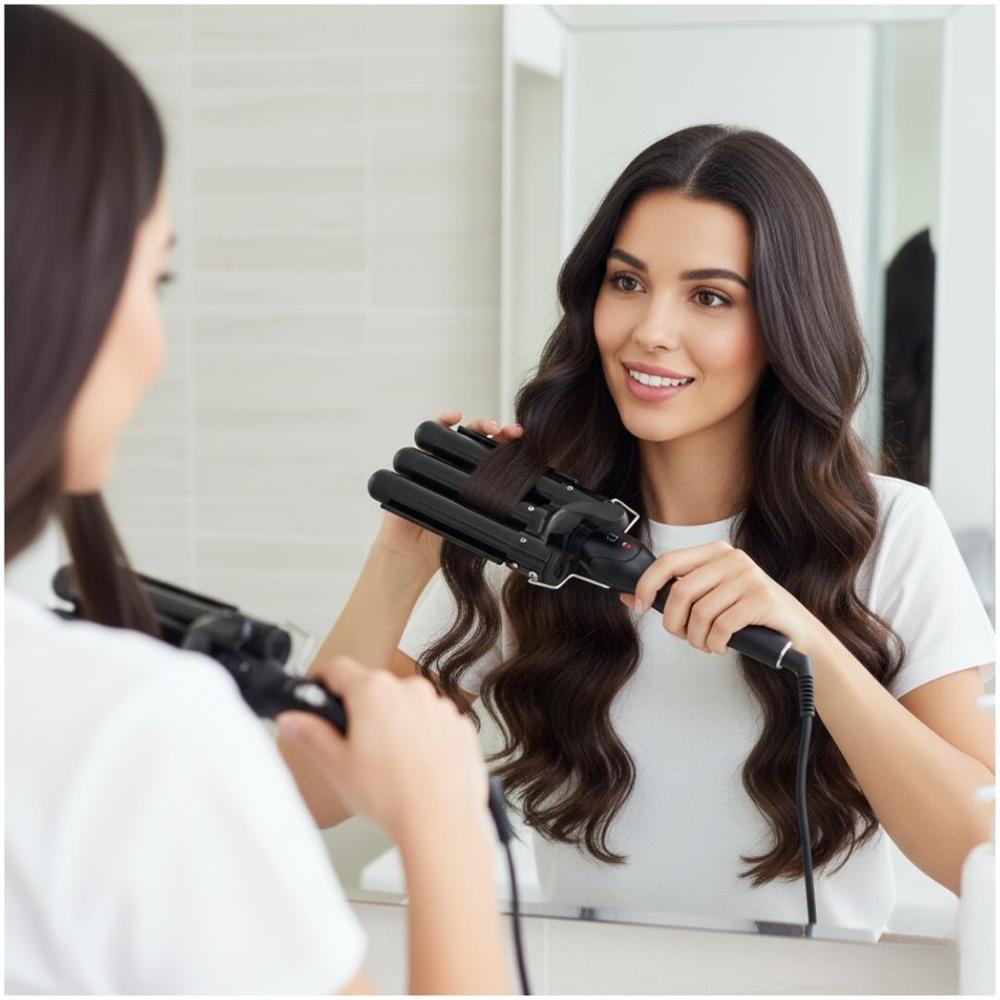 Rizador Profesional Ondulador de 3 Barriles para Cabello Negro