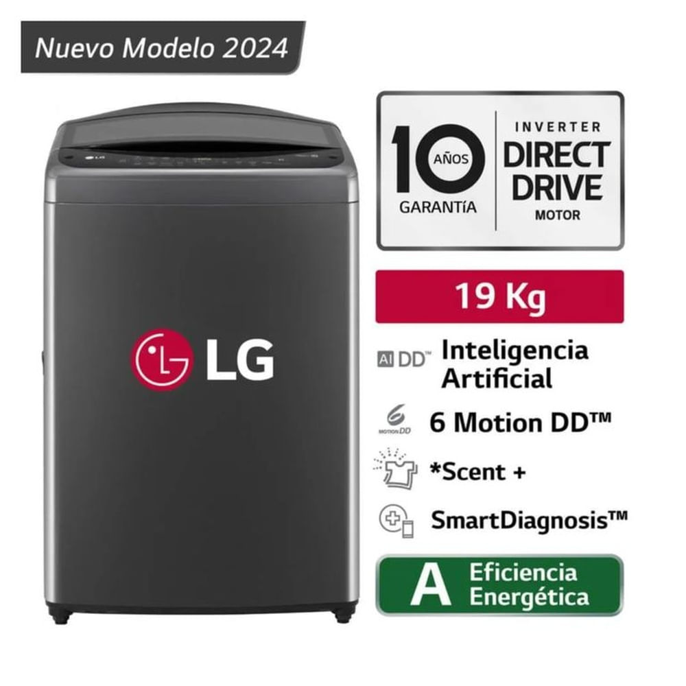 Lavadora LG Carga Superior 19 Kg WT19BV6T Negro Claro