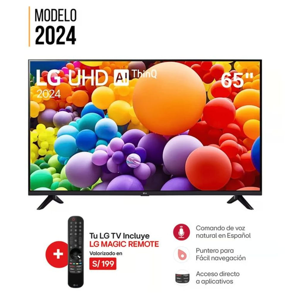 Televisor LG 65 Pulg. LED Smart TV 4K UHD con Thinq AI 65UT7300PSA l Control Magic