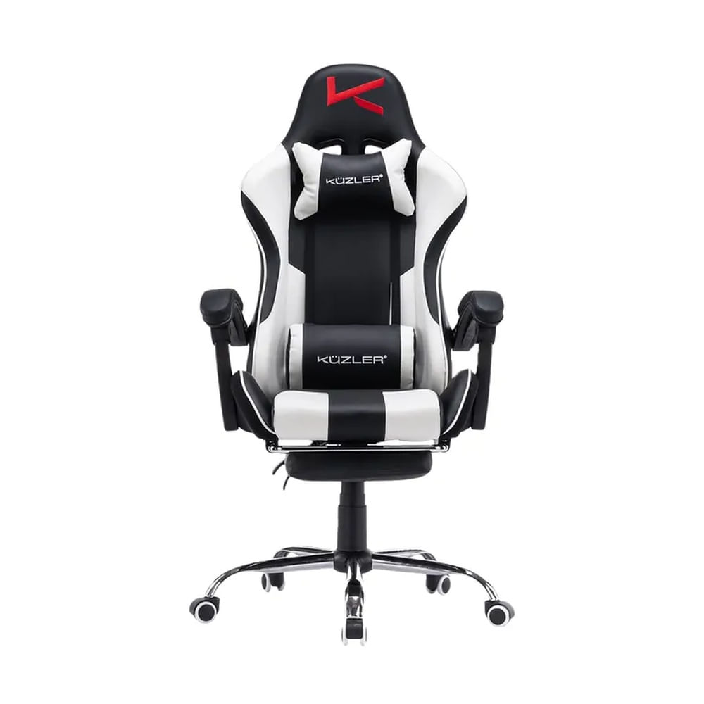 Silla Gamer Kuzler Blanca Masajeador Lumbar Reposapiés y Base Metálica RIK-101B