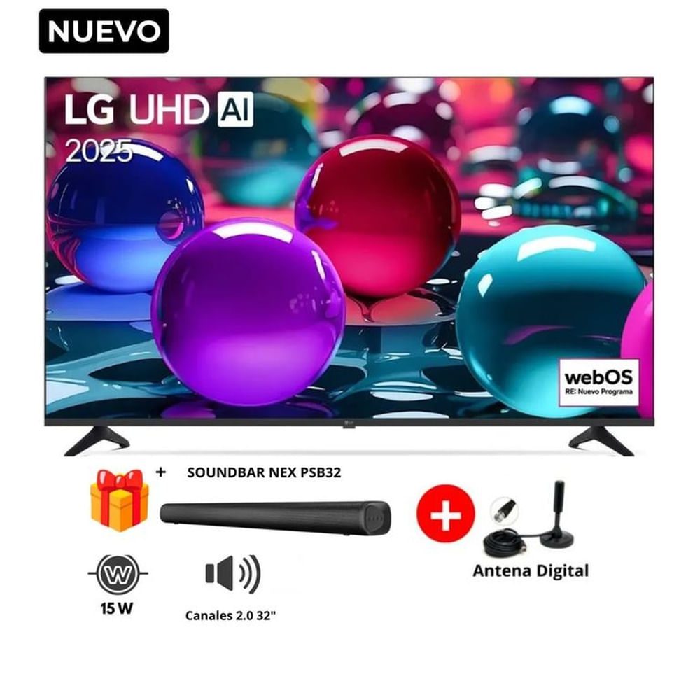 Televisor LG 50 Uhd 4K THINQ Ai 50Ua7300Psb 2025 + Soundbar Nex + Antena