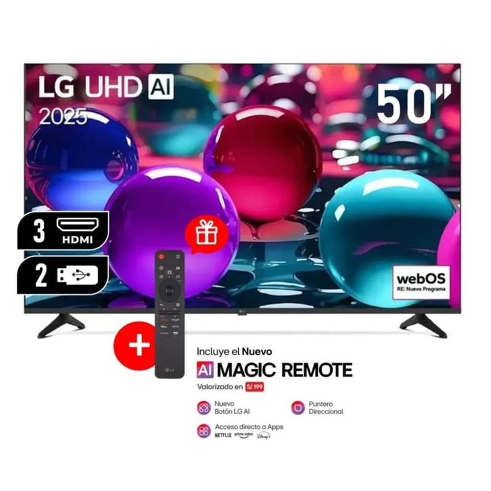 Televisor Lg 50 Pulg Ultra HD 4K AI ThinQ 50UA7300 con MAGIC Modelo 2025- Negro