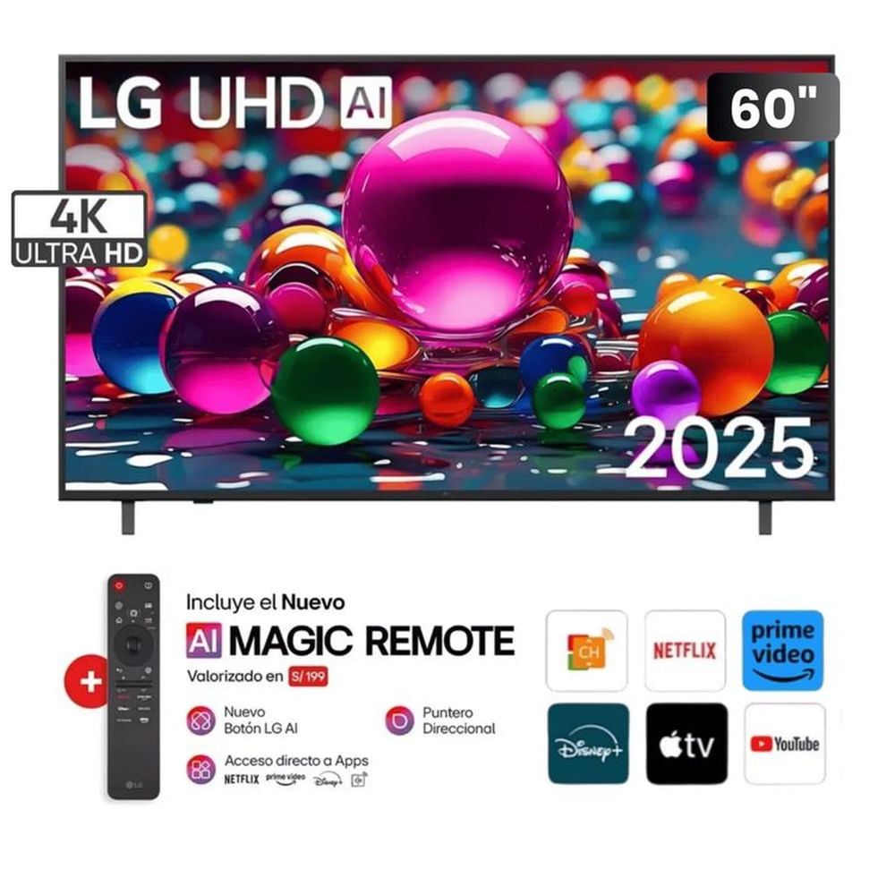 Televisor LG 60 Ai Thinq Smart 4K UHD 60UA8050PSA con Control magic 2025