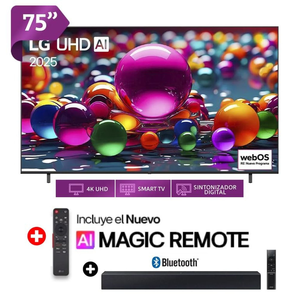 TELEVISOR LG 75 UHD 4K Smart TV ThinQ AI 75UA8000PSA 2025 + SOUNDBAR