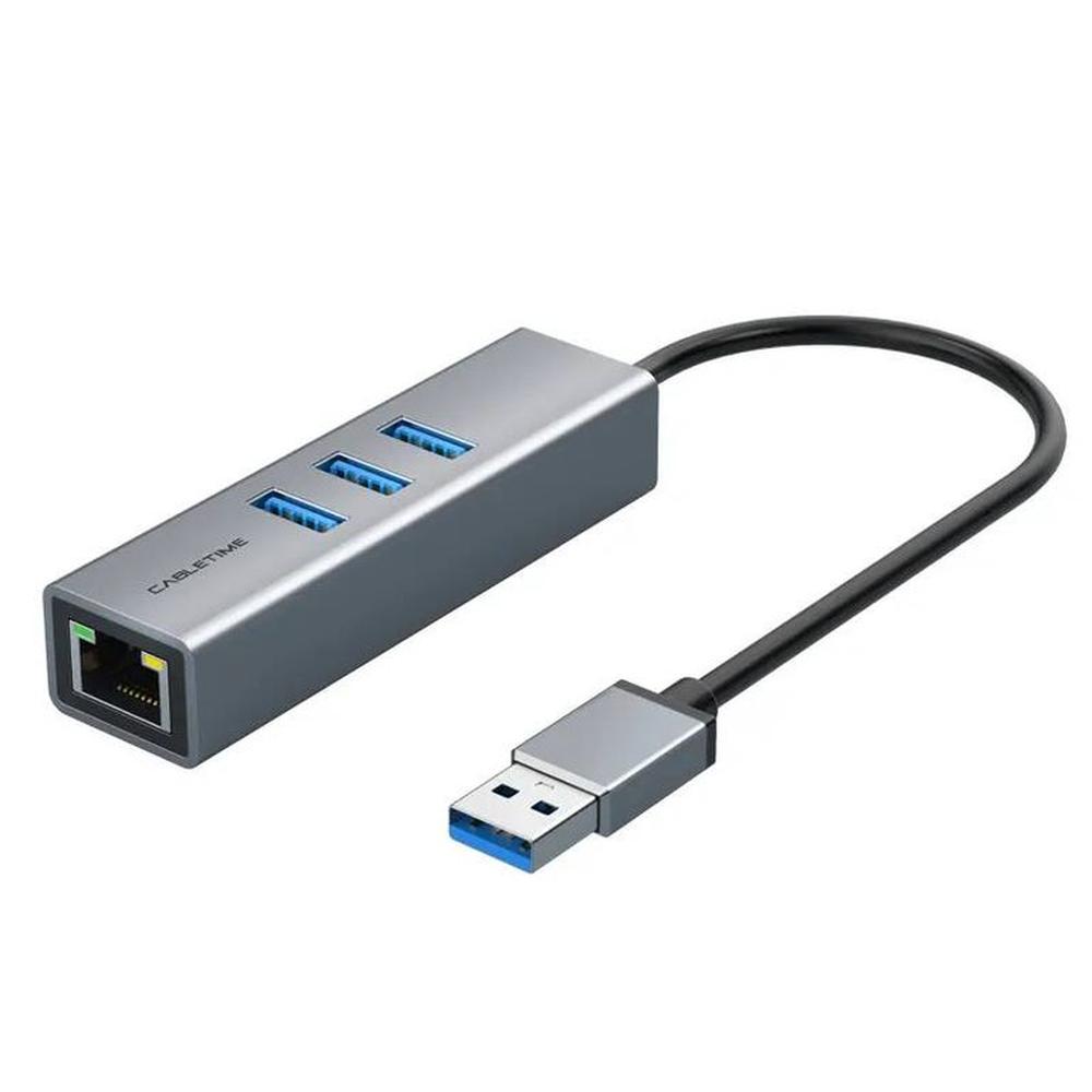 CableTime CB55G Hub USB 3.0 con 3 puertos USB 3.0 Ethernet Gigabit