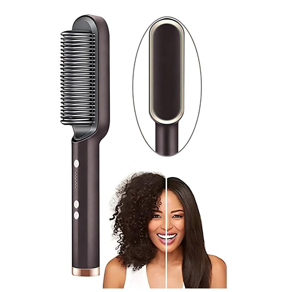 Cepillo Alisador Laceador Peine Secador de Cabello Eléctrico 2 en 1 - 200C Negro