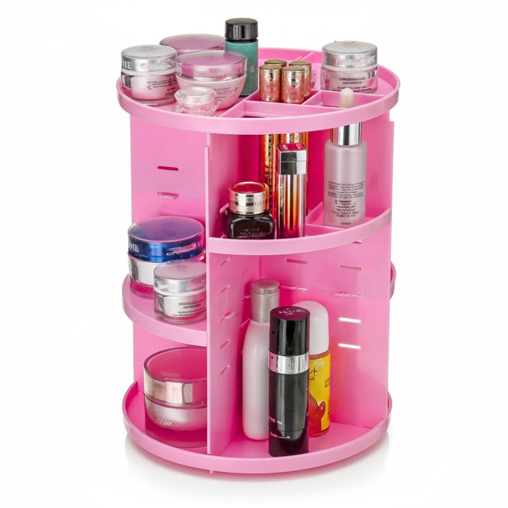 Organizador de Maquillaje Cosméticos Giratorio 360 Ajustable Rosado