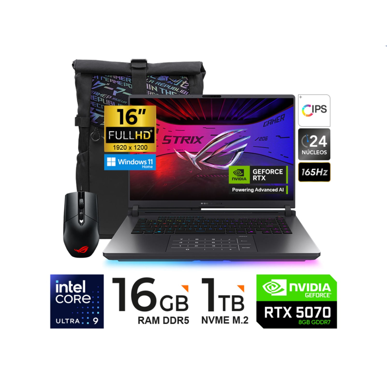 LAPTOP ASUS ROG STRIX G16 ULTRA 9 275HX 1TB SSD 16GB RTX5070 8GBW11.